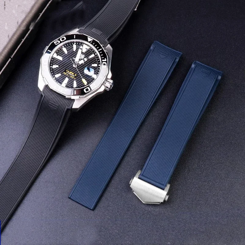 Rubber Silicone Watch Strap For Tag Heuer CARRERA AQUARACER 300 WAY201A WAY211C Black Blue Watch bracelet 20mm 22mm