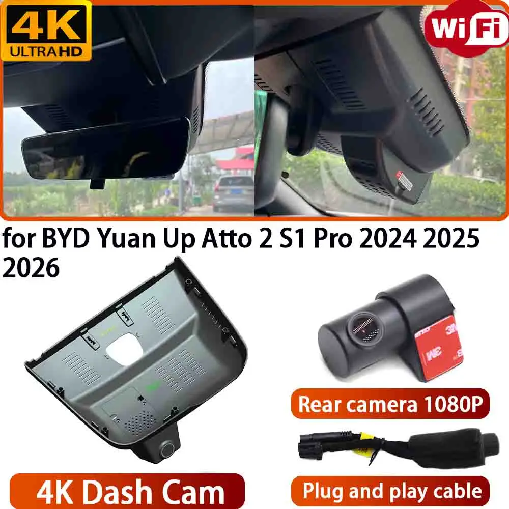 for BYD Yuan Up Atto 2 S1 Pro 2024 2025 2026 Video Recorder 4K DVR Dash Cam Wifi Camera 170° Wide Angle Night Vision Plug & Play