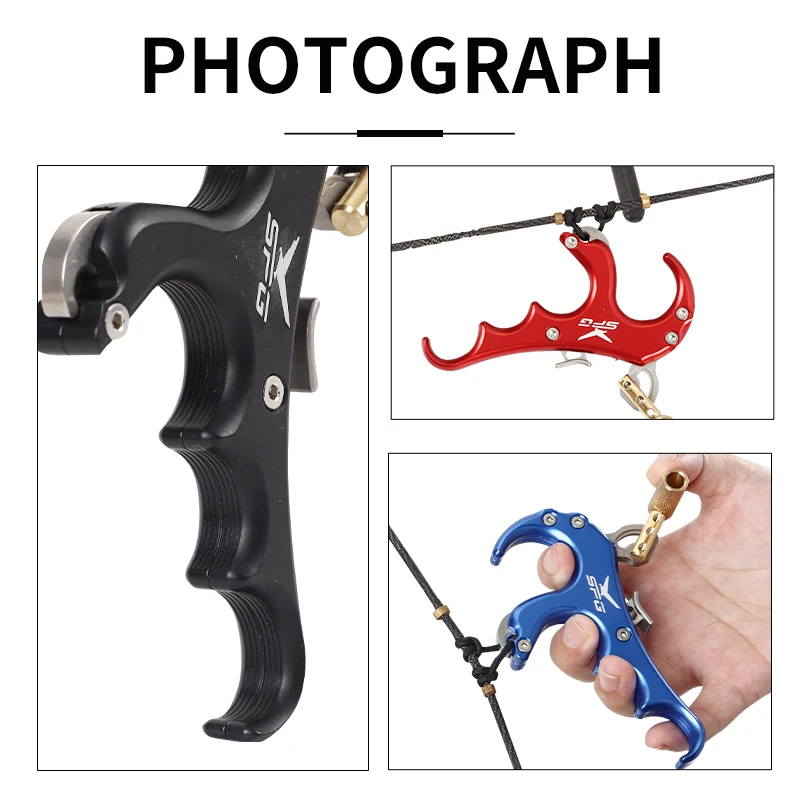 Archery 4-finger bow release auxiliary aluminum caliper thumb trigger grip adjustable release compound bow hunting - view 5