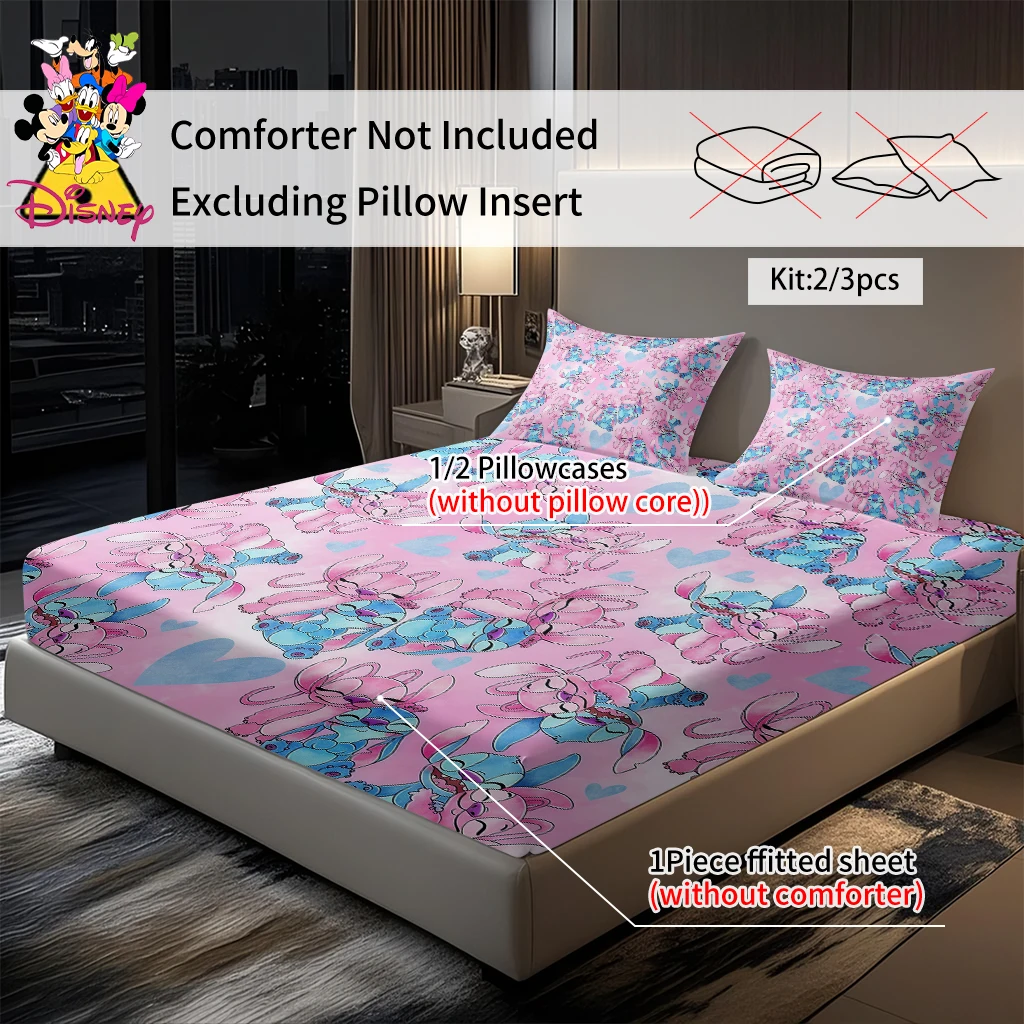 طقم ملاءات ديزني ستيتش آند أنجل مكون من 2/3 قطعة، طباعة رقمية ناعمة ومريحة لديكور المنزل لغرف النوم/غرف الضيوف، طوال العام