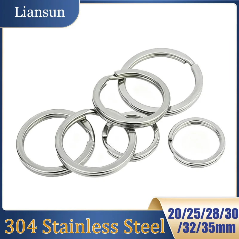 Metal Keyrings 304 Stainless Steel Round Flat Wire Open Rings Double-Loop Rings 20/25/28/30/32/35mm Key Charms for DIY Projects