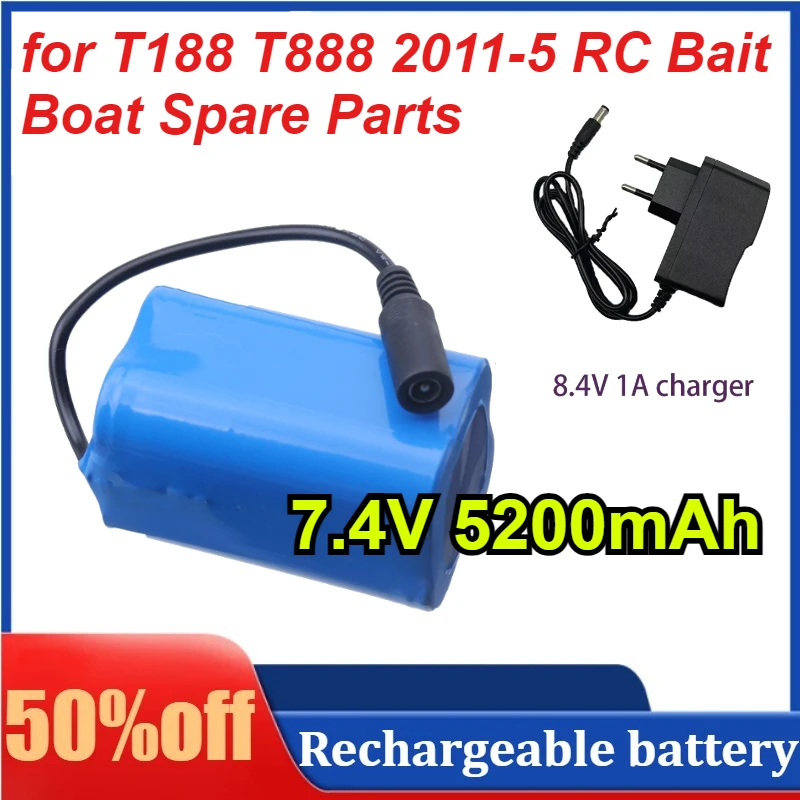 

7.4V 5200mAh 2S2P Lithium Battery for T188 T888 2011-5 RC Bait Boat Spare Parts