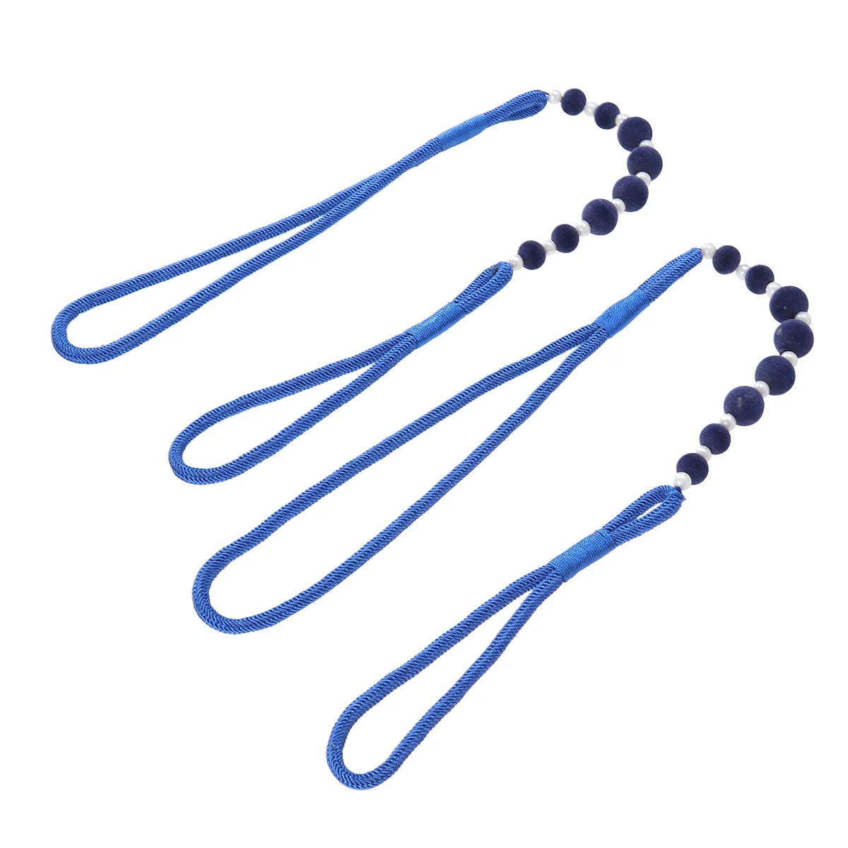 

One Pair Beaded Curtain Tiebacks Blue Elegant Drapery Holdbacks for Window Decor Heavy Duty Curtain Clamps Roll Up Holder