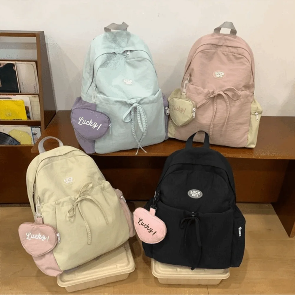 Lightweight Nylon School Backpack Trendy Cute Schoolbag Waterproof Large Capacity Shoulder Bag Commuting