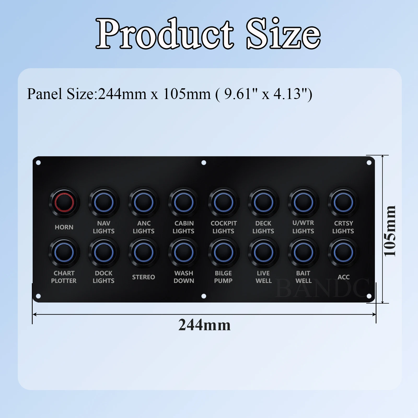16 Gang Marine Boat Push Switch Panel With Circuit Breakers LED Switch Panel 12V 24V for Boat RV UTV Jeep Truck Accessories