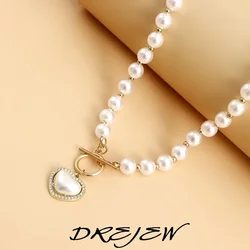 DREJEW Heart Pearl Necklace for Women Korean Fashion Elegant Pendant Necklaces 2025 New in Wedding Bride Jewelry Girls Gifts