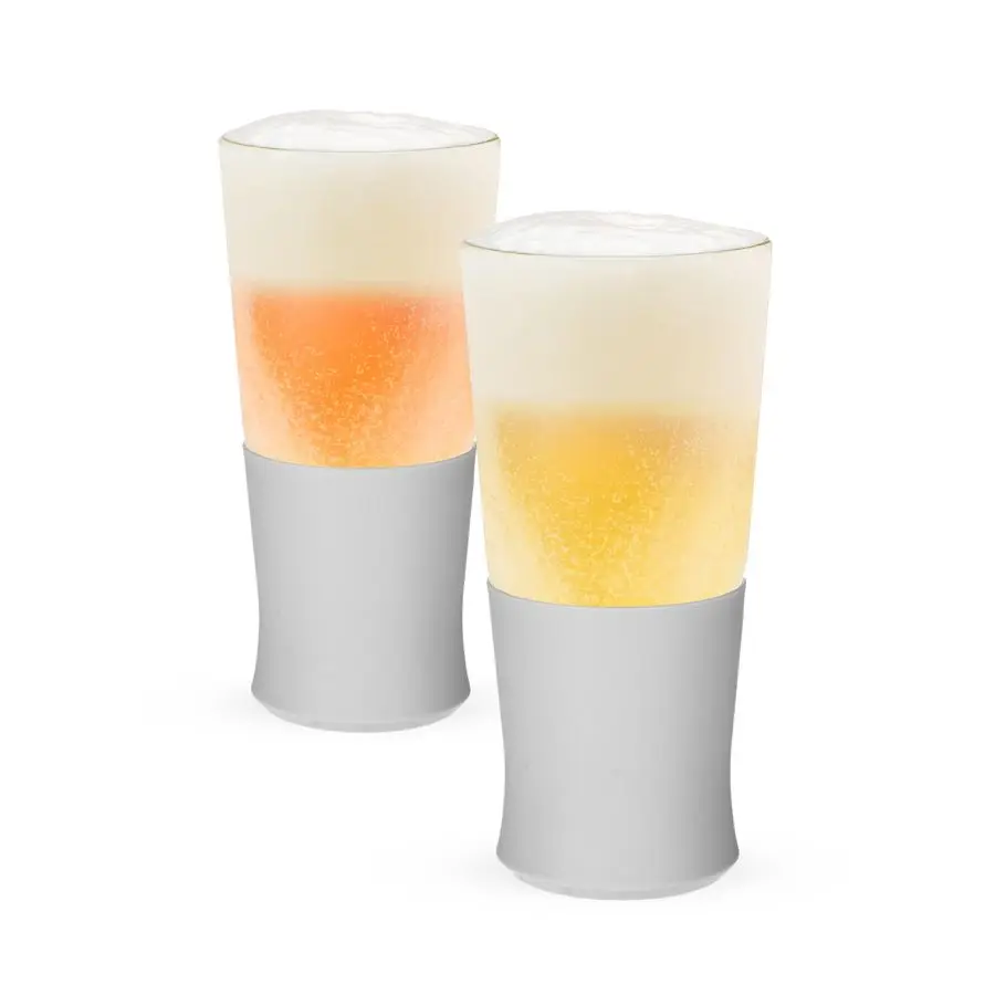 

Glass FREEZE Double Wall Insulated Beer Glasses, 16oz Set of 2 in Gray