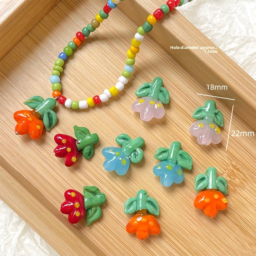 4 Pieces Fresh Color Blocked Glass Small Flower Beads DIY Makes Fashionable Jewelry Necklace, Bracelet, Phone Case Accessories
