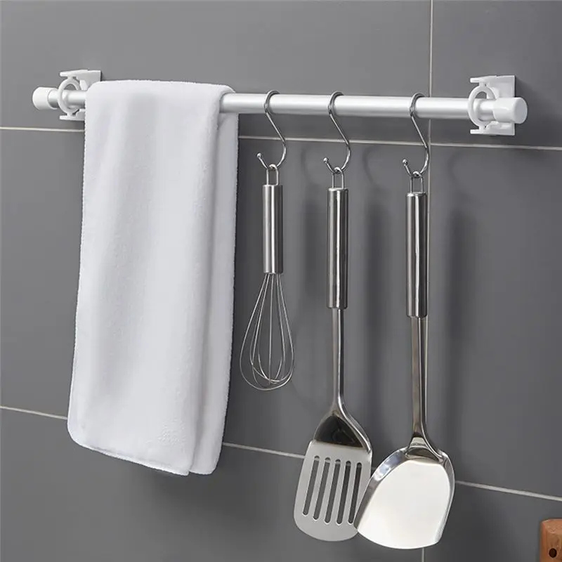 Curtain Rod Holder Clamp Hooks Self Adhesive Clothes Rail Bracket 360 Rotation Triangle Ring Adjustable Hooks-A68E