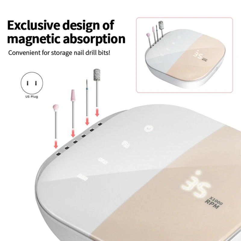 

Высококачественная электрическая дрель для ногтей, 35000 об/мин, электрическая пилка с HD-дисплеем, профессиональный токарный станок для ногтей, шлифовальный станок, вилка стандарта США-ABLM