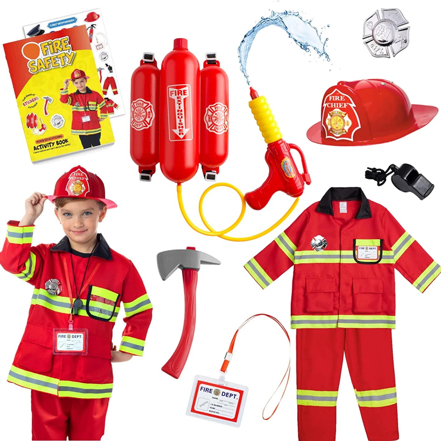 

Born Toys Firefighter Costume for Kids Ages 3-7 w/ Pants & Fireman Toys