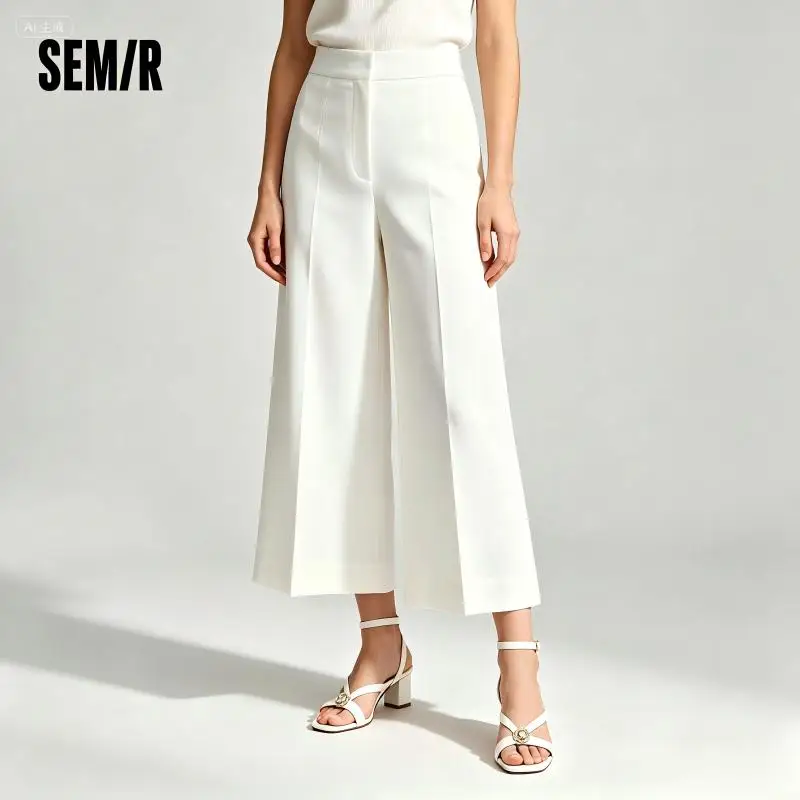 Women's Pleated Wide Leg Cropped Pants - Soft Textured