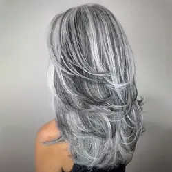 Long Grey Synthetic Curly Wigs Natural Silver White Fashion Water Wave Hairstyle Grey Heat Resistance Curly Hair Cosplay Party