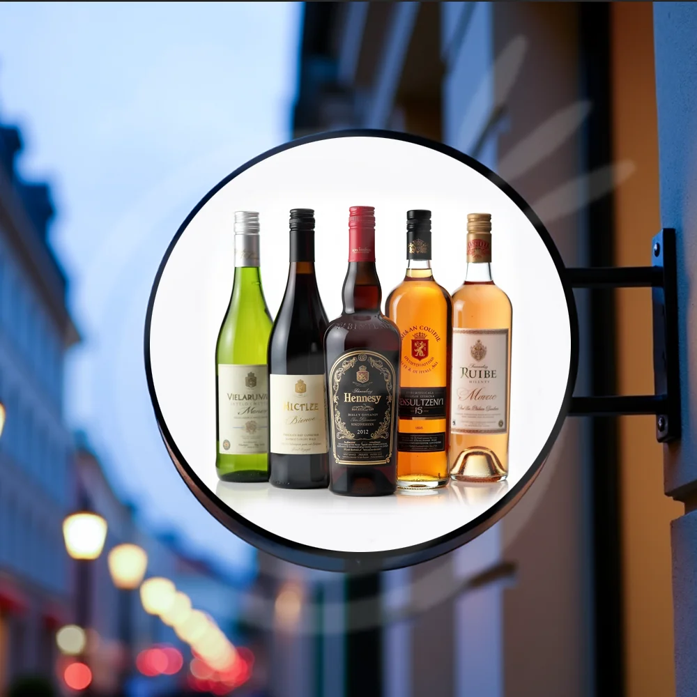 Custom Bars Light Box Outdoor Round Waterproof Acrylic LED Business Sign Double Sided Backlit Advertising Display Cocktails