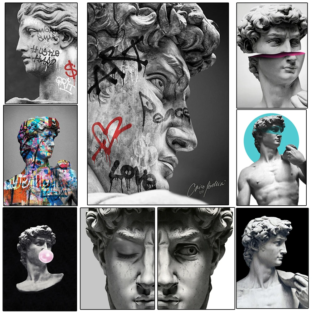 Modern Sculpture Canvas Painting Graffiti Art Prints Apollo Marble David Popolo Posters Wall Art Picture for Gallery Home Decor