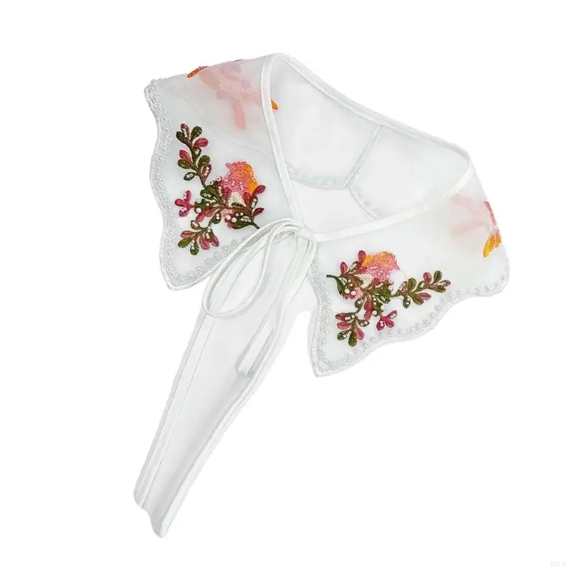 D0UB Floral Scialle Collaro elegante Elegante Falso Falso Collaro staccabile perle con borchie ricamata