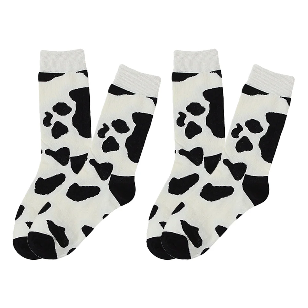 

2 шт. женские носки с коровьим узором, высокие теплые толстые хлопковые повседневные зимние чулки, удобные прочные модные носки для девочек