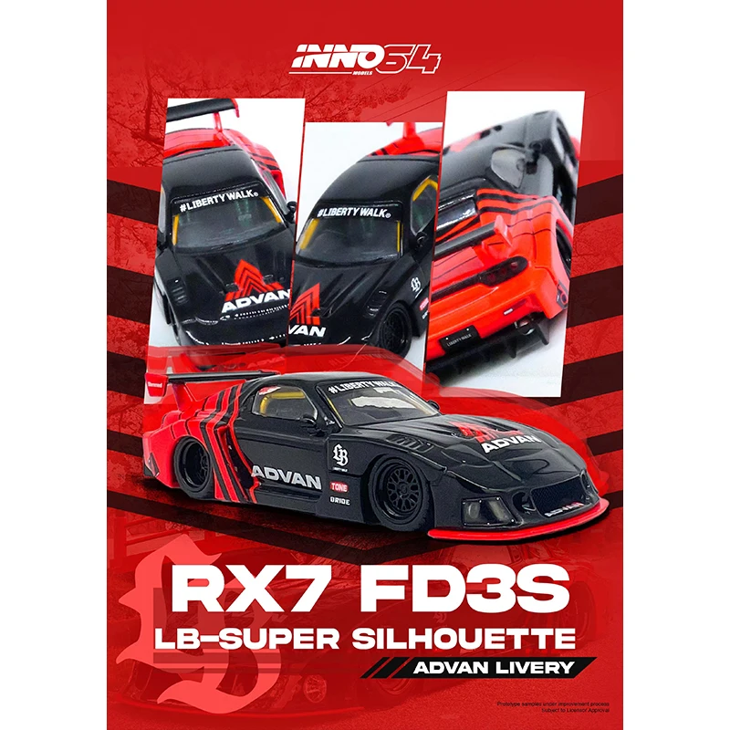 PreSale INNO 1:64 LBWK RX7 FD3S LB Super Silhouette Advan Livery Diecast Diorama Car Model Collection Miniature Toys