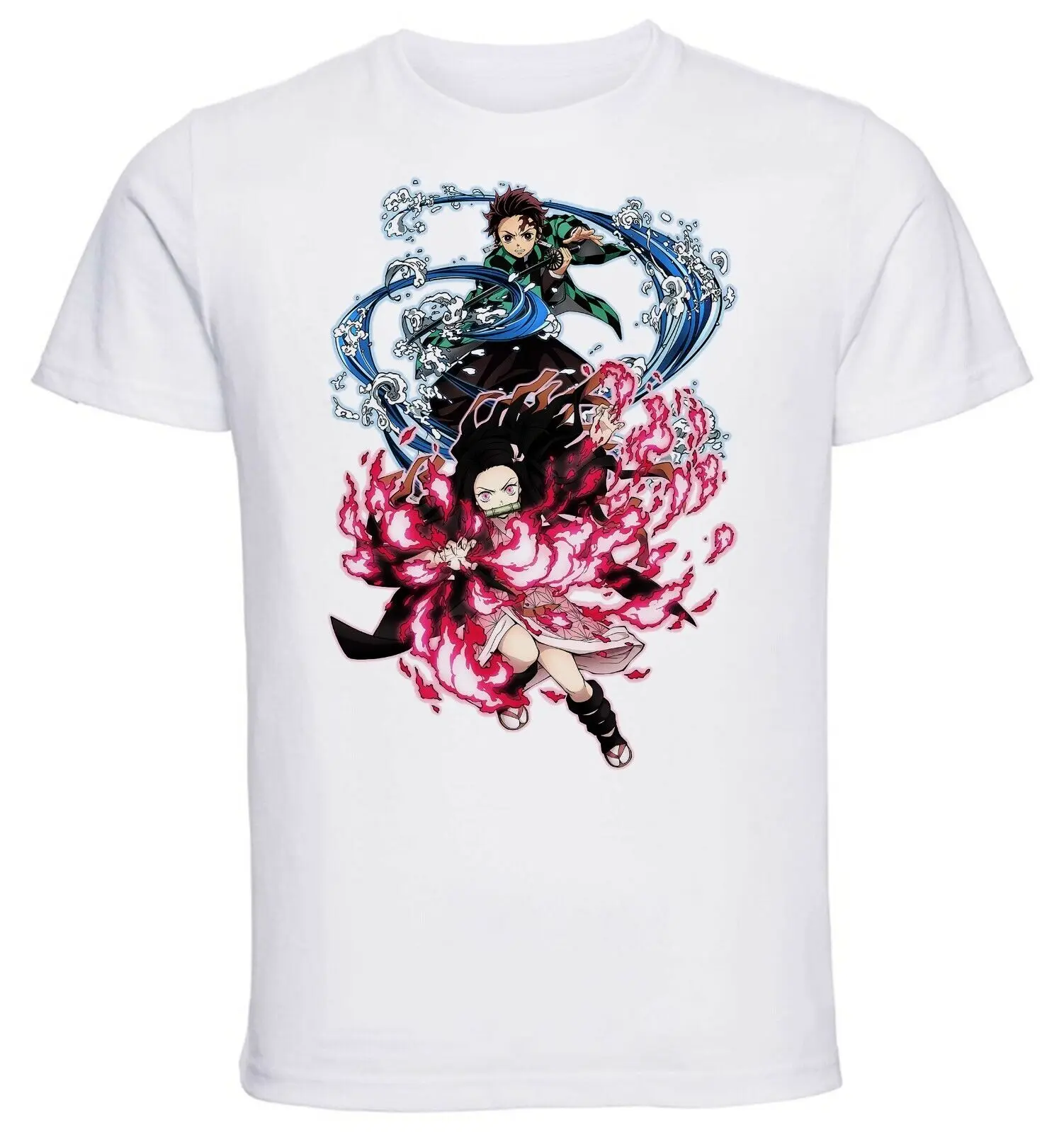 White T-Shirt - White Jersey - Anime Demon Slayer - Tanjiro & Nezuko-