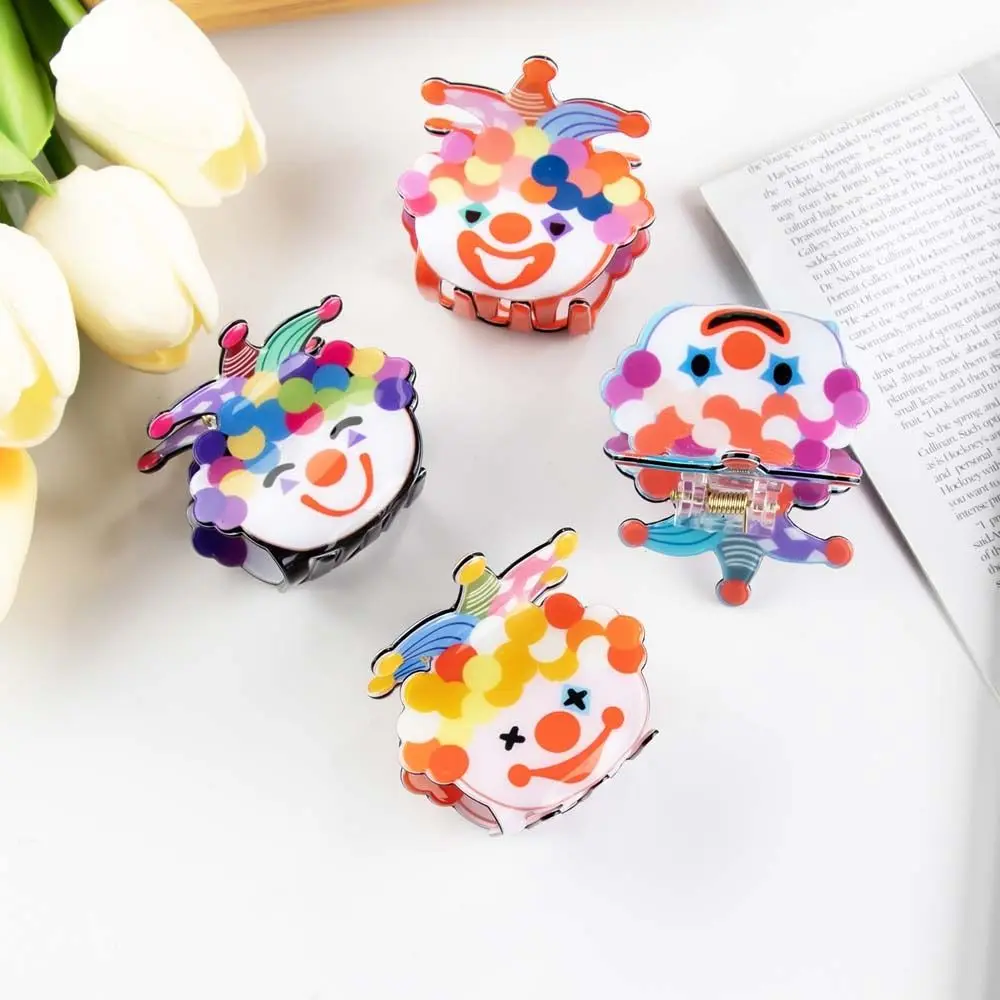 

Cute Joker Clown Hair Claw Colorful Acrylic Ugly Doll Shark Clip Mid Size Ponytail Holder Cartoon Hair Clips Daily