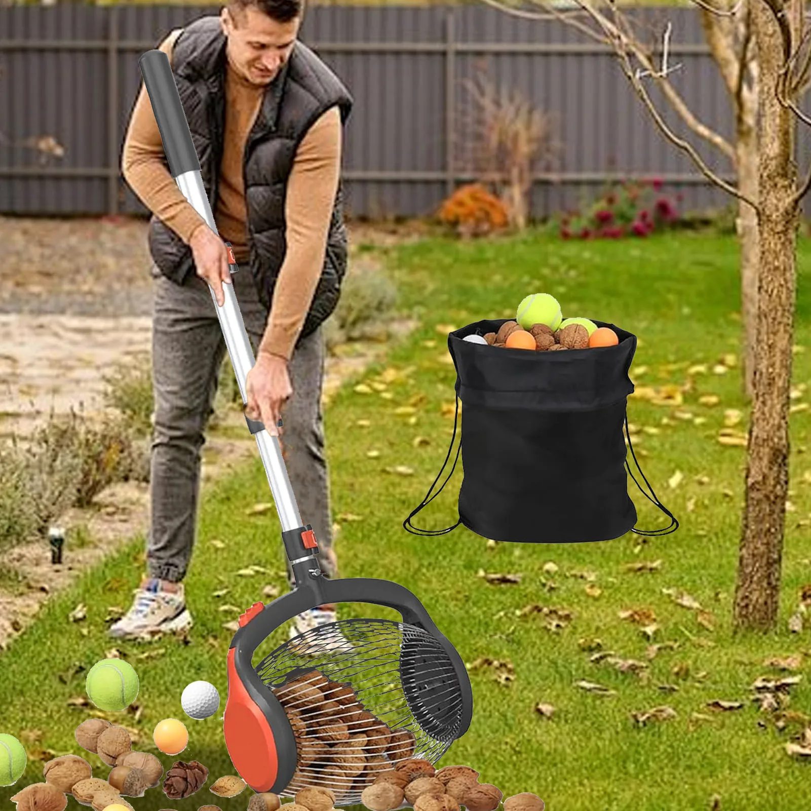 

Acorn Picker Upper Roller Rolling Nut Gatherer Telescopic Multifunctional Acorn Picker Upper Roller for Pecans Walnuts Outdoor