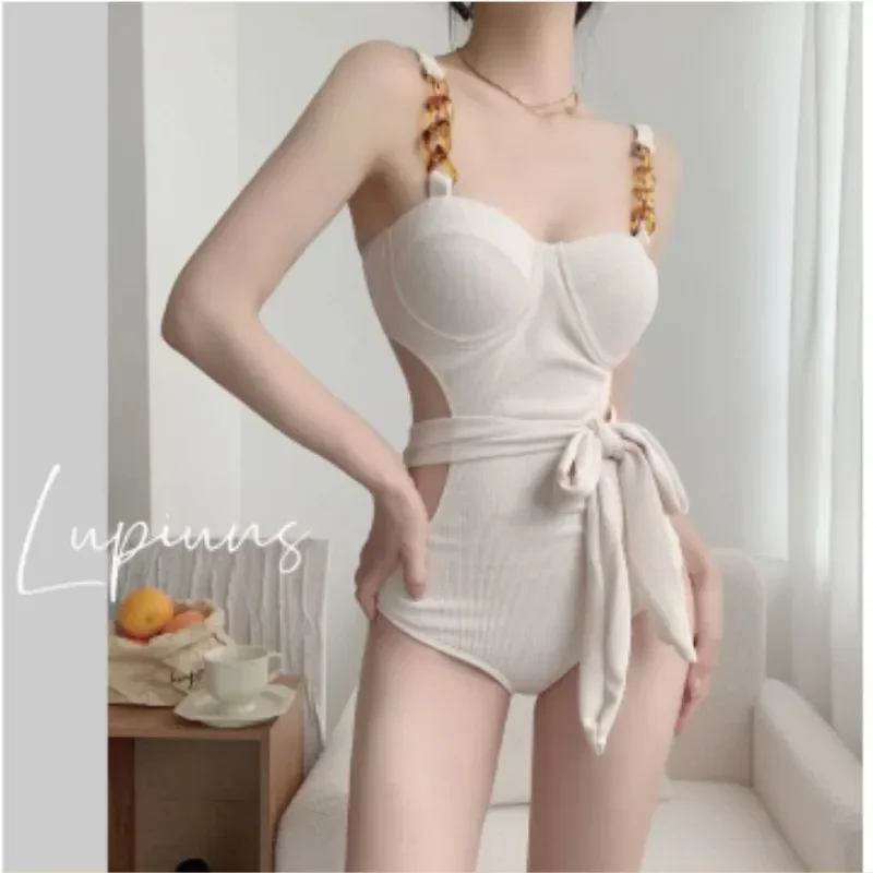 Sexy One Piece Dress Swimsuit Women Summer Cut Out Bathing Suit Swimwear Monokini Bandeau Bathing Suit Korean Padded Beach Wear