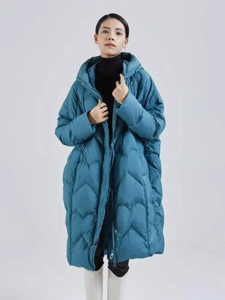 Piumino oversize in ganso con cappuccio da pendolare allentato da donna nuovo inverno 2025
