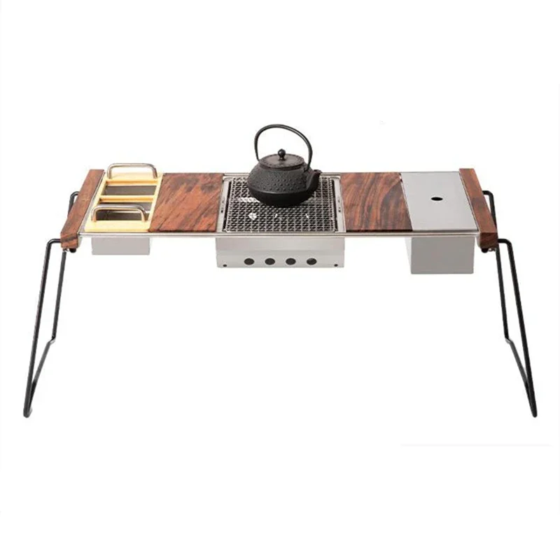 Outdoor Camping Foldable Picnic Wooden Desk Portable Folding Table Barbecue Self-driving Tour Beach Garden