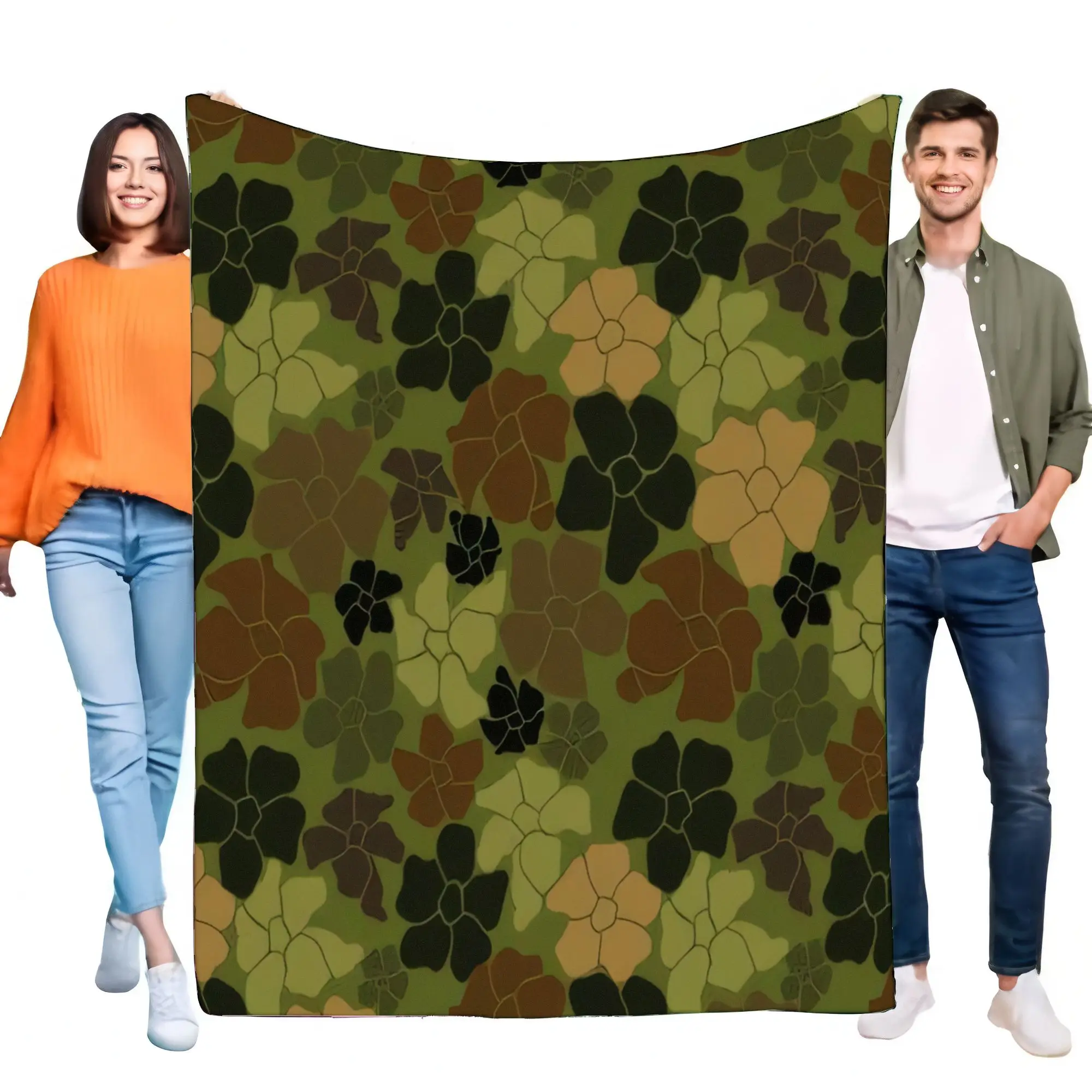 Floral Camouflage Blanket Soft Cozy Throw for Home Sofa Bed, Lightweight Warm Gift for Friends and Family, Perfect for Outdoor P