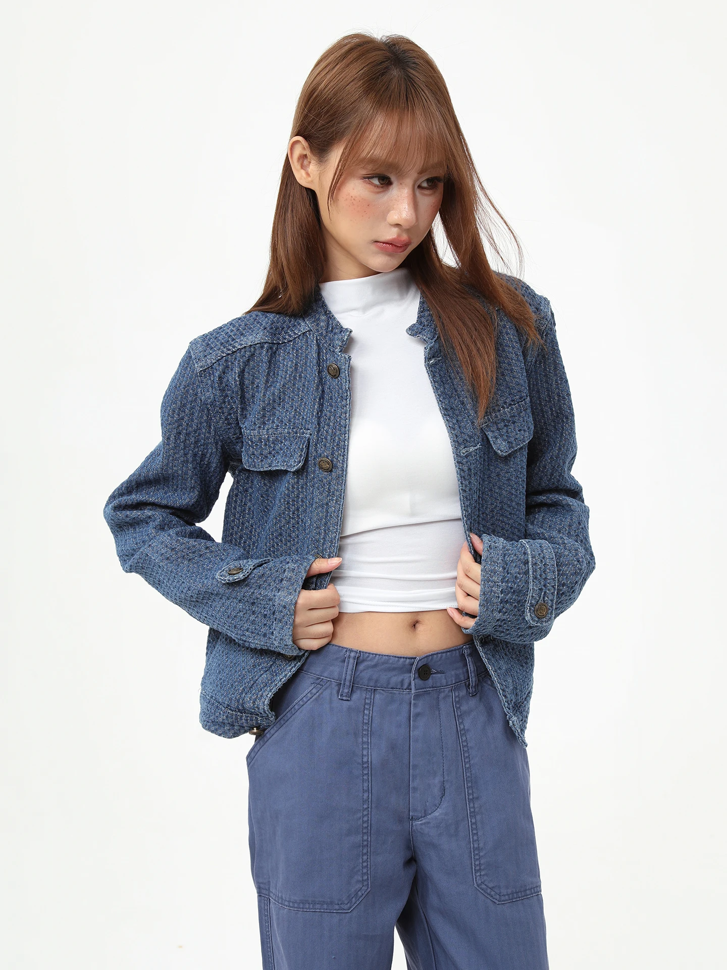 

Женская куртка Starttheend в стиле американского ретро, с текстурой, из синего денима, в стиле Ins, маленькая, в стиле французского ветра, из хлопка и полиэстера...