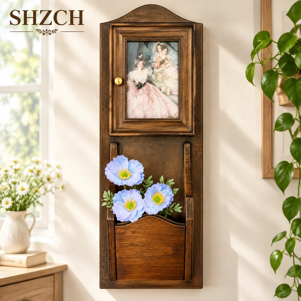 Vintage Solid Wood Wall Organizer Multi-Functional Entryway Shelf & Decorative Art Panel Space-Saving Storage Cabinet for Keys