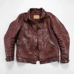 High Quality Moto & Biker Outdoor Leisure Slim Fit Zip Design Vintage Genuine Leather Clothings Men's Real Goatskin Jackets