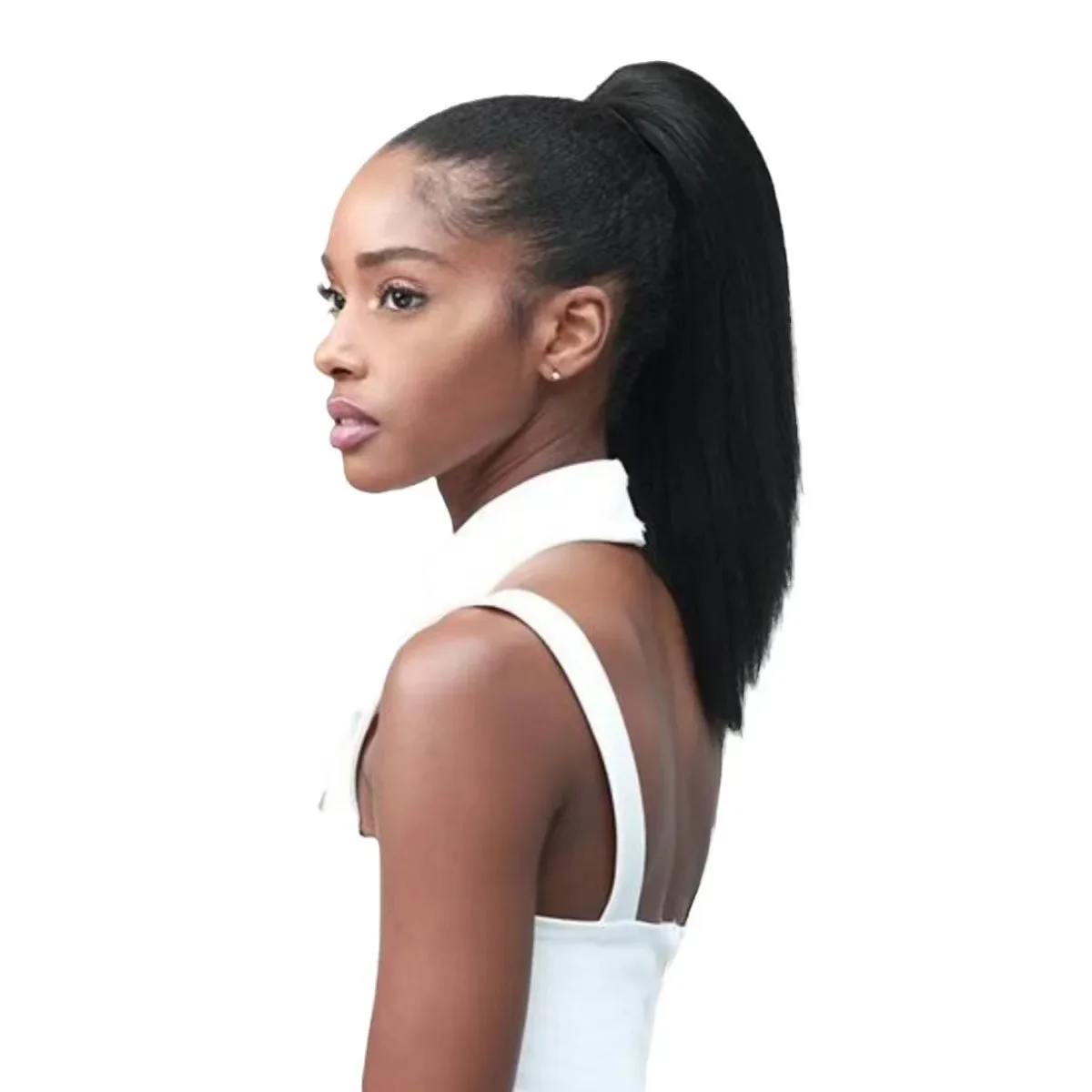 Synthetic wig naturally fluffy black Yaki grab a ponytail wig for women