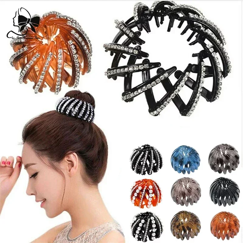 Women Hair Clips Crystal Bird Nest Hair Claw Bun Maker Hairgrip Hairpins Girls Ponytail Holder Clamps Headwear Hair Accessories