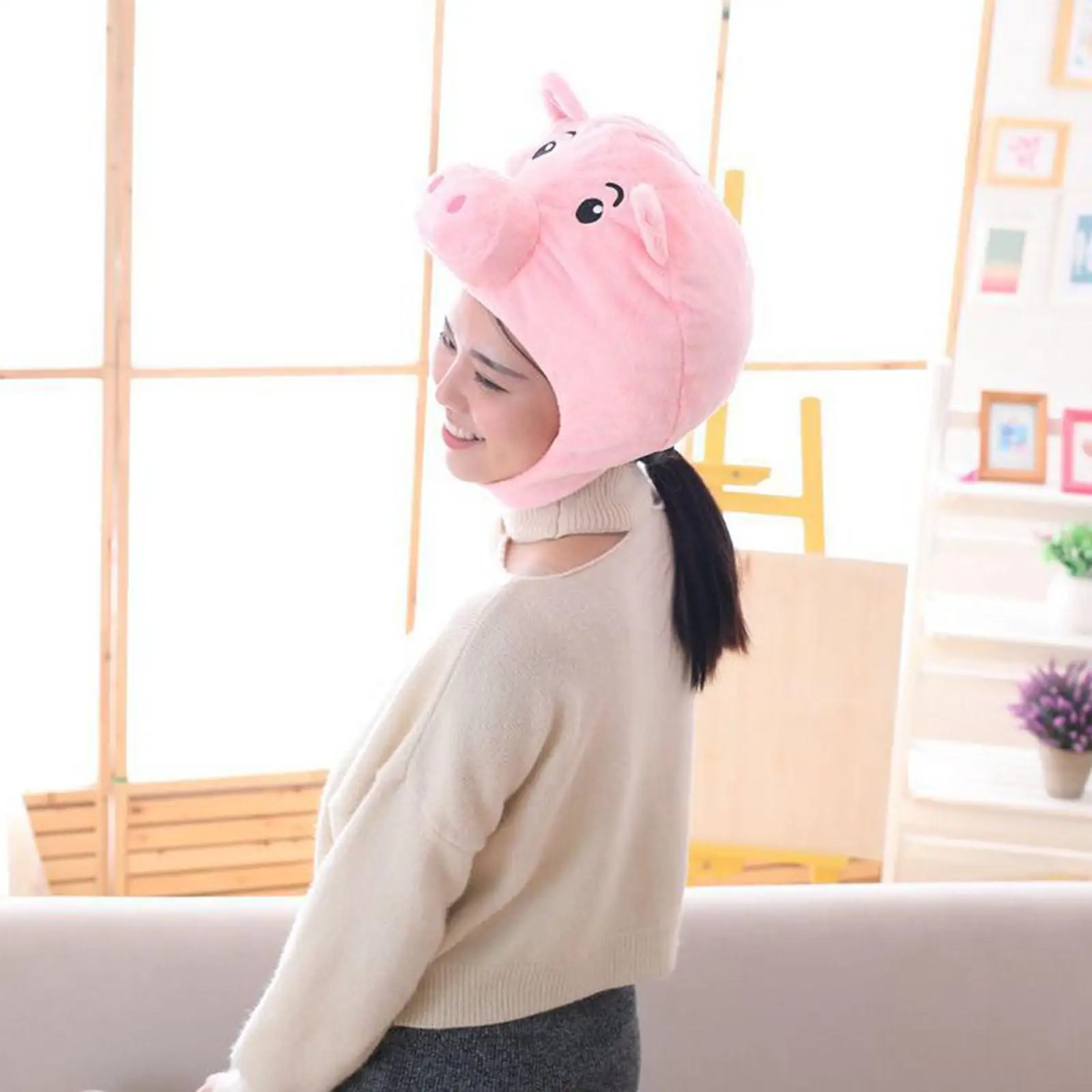 

Cute Plush Pig Hat Cosplay Women Girls Kids Adult Headgear Animal for Xmas