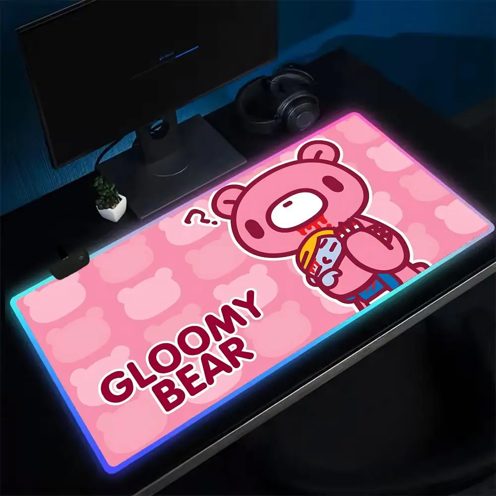 

Коврик для мыши Super Gloomy Bear, игровой коврик для мыши в стиле аниме, светодиодные настольные коврики с подсветкой, резиновые настольные коврики XXL RGB