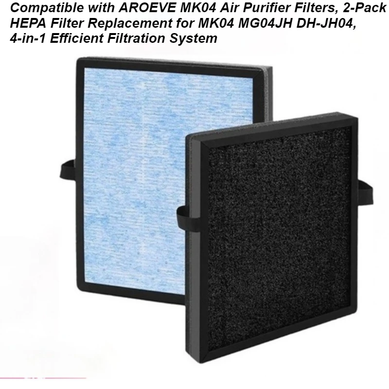 

AROEVE MK04 Filter Replacement 2-Pack HEPA Filter Compatible with MG04JH DH-JH04 Air Purifier 4-in-1 Filtration for Home Bedroom