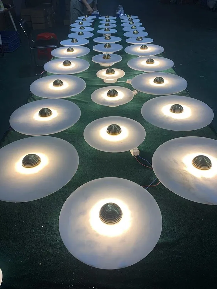 Natural Marble LED Wall Lamp Round Shape Gold Metal Free