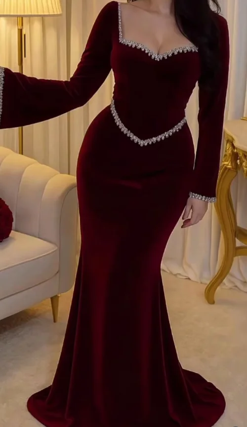 Vestidos de fiesta de lujo de noche Dubai Vintage sirena Claret terciopelo ocasión formal vestidos de fiesta simplemente sexy personalizado ف