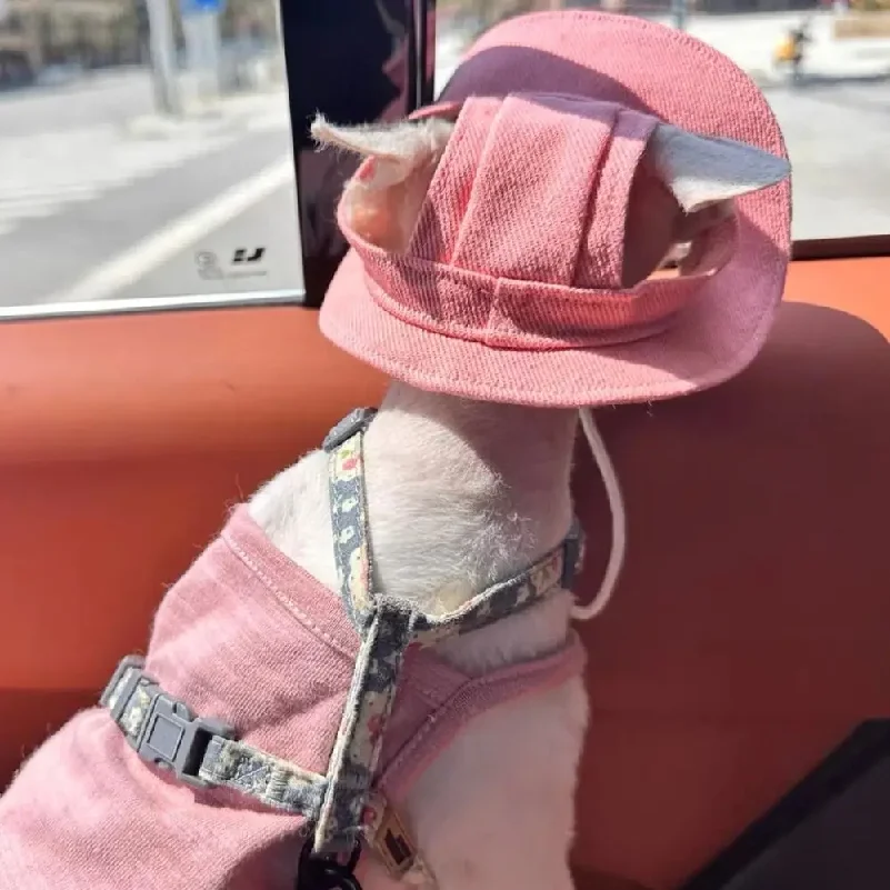 Cotton Pet Sunshade Cap Adjustable Solid Color Dog Cat Bucket Hat Sun Protection Breathable Pet Sunscreen Tie Hat Outdoor