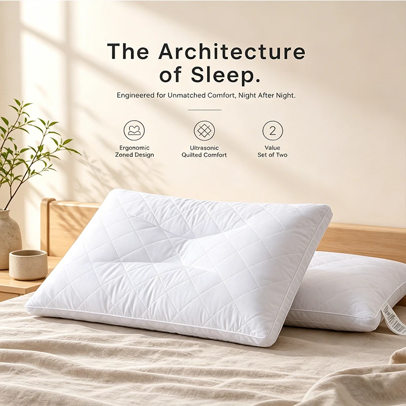 2 Pillows Zoned Design Ultrasonic Fabric for Supportive Comfort And Enhanced Sleep Experience