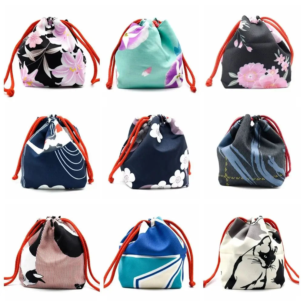 Canvas Bag Printing Drawstring Bag Small Pouch Coin Purse Japanese Kimono Handbag Jewelry Packaging Bag Japanese Style