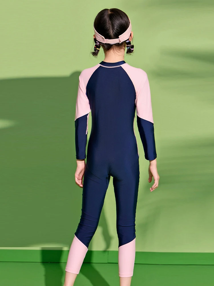 Girls Swimwear One Piece Long Sleeve Swimsuit Kids UV Protection Front Zipper Children Surfing Swimming Suit Summer Beachwear - view 6