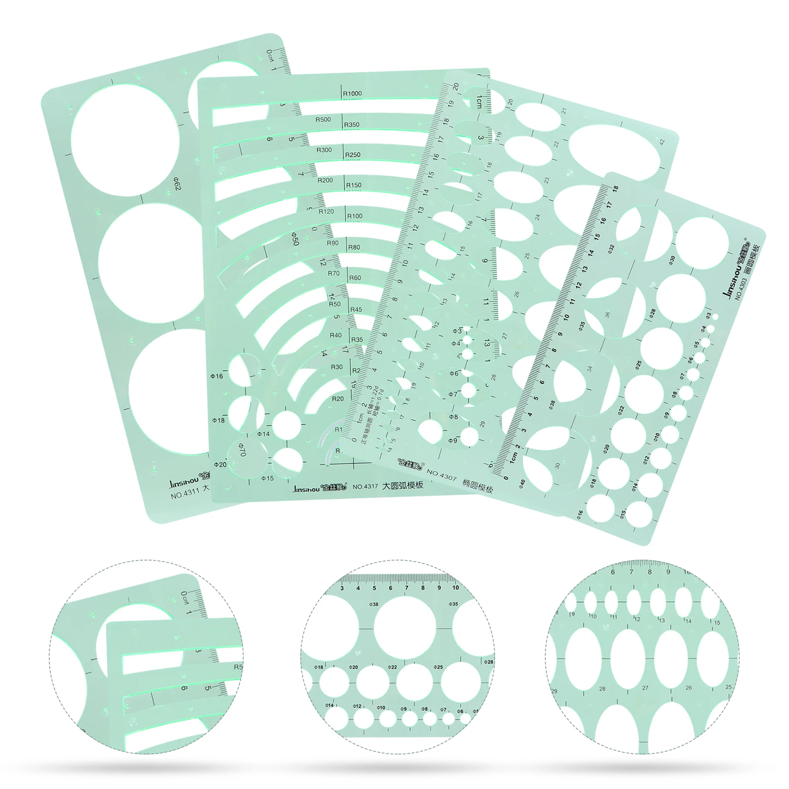 

4pcs Green Plastic Measuring Ruler Template Geometry Drawing Stencils Lightweight School Supplies For Kids Students Architects