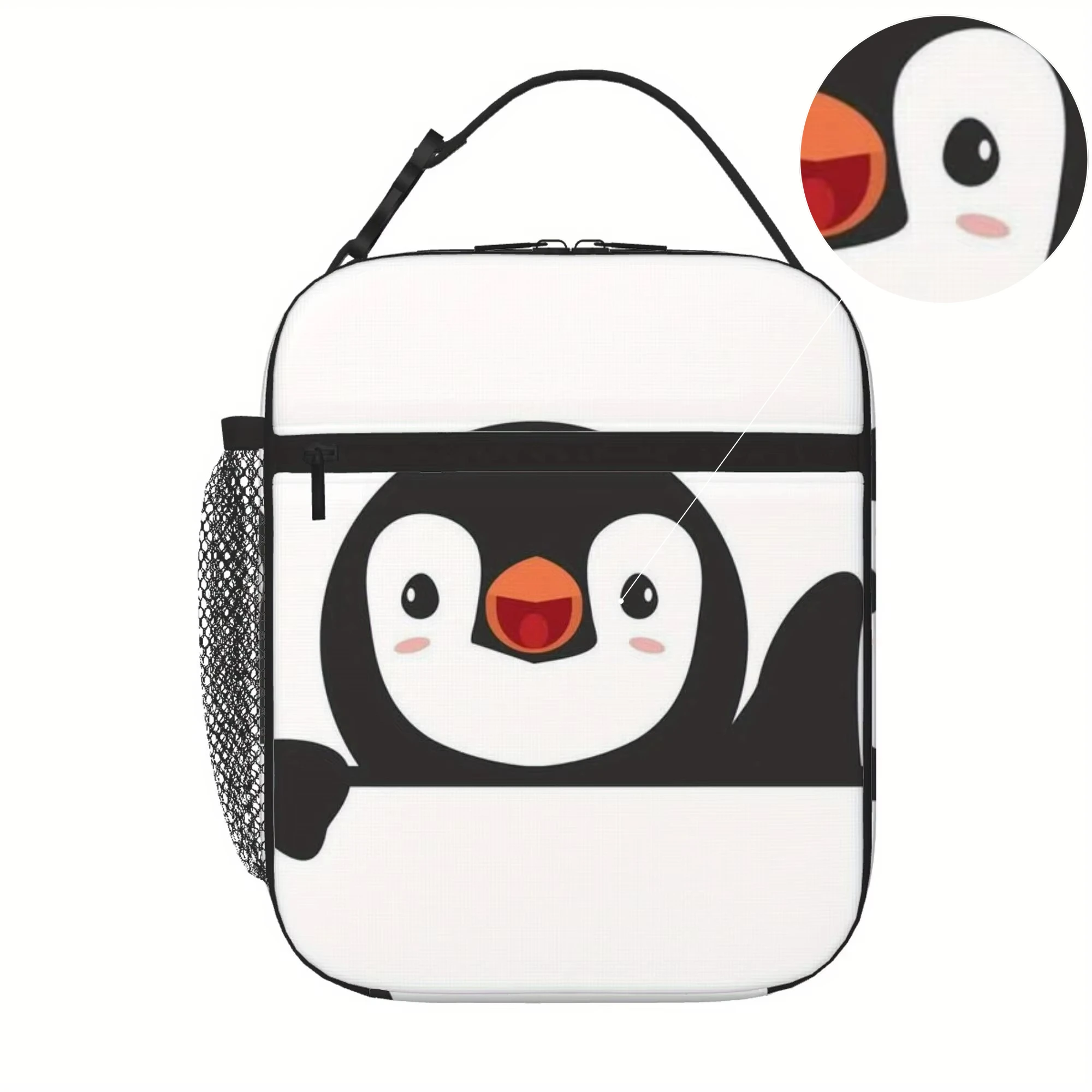 1pc, Cute Penguin Peeking Over Edge Printed Thermal Bag Insulation Lunch Tote for Food Storage - Unisex Portable Reusable Cooler