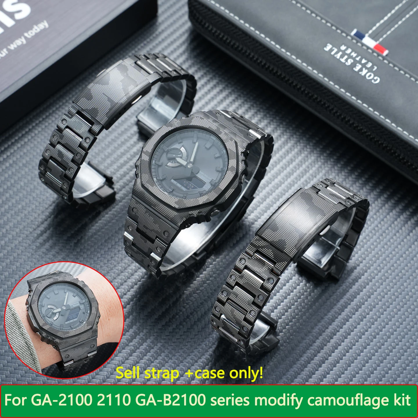 

GA2100 modified titanium alloy bezel case for GA-2100 2110 GA-B2100 series stainless steel camouflage strap Metal case mod kit