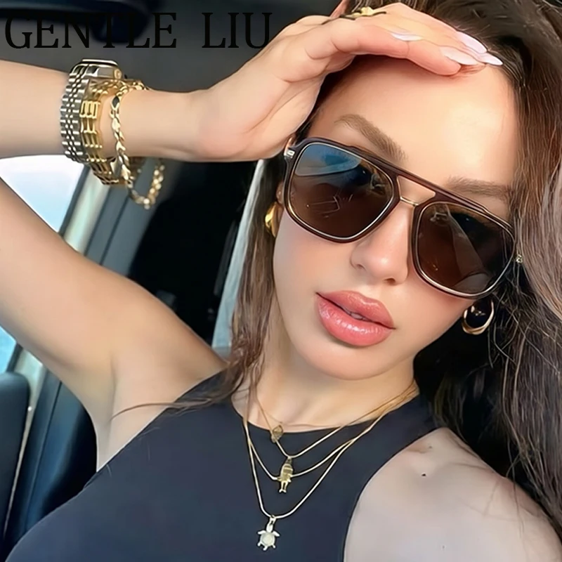

2026 Luxury Brand Oversized Square Polarized Sunglasses Women Vintage Metal Double Bridge Sun Glasses for Ladies Driving Eyewear