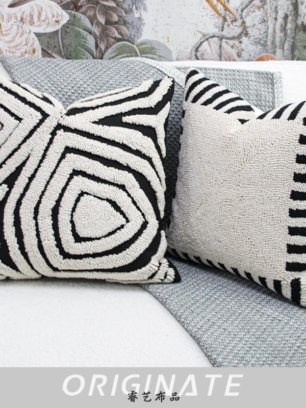 

Simple Modern Bla White Pillow Vintage Sofa Living Room Couch Barest Cuion Square Plu Fabric Adult Support Cusizable