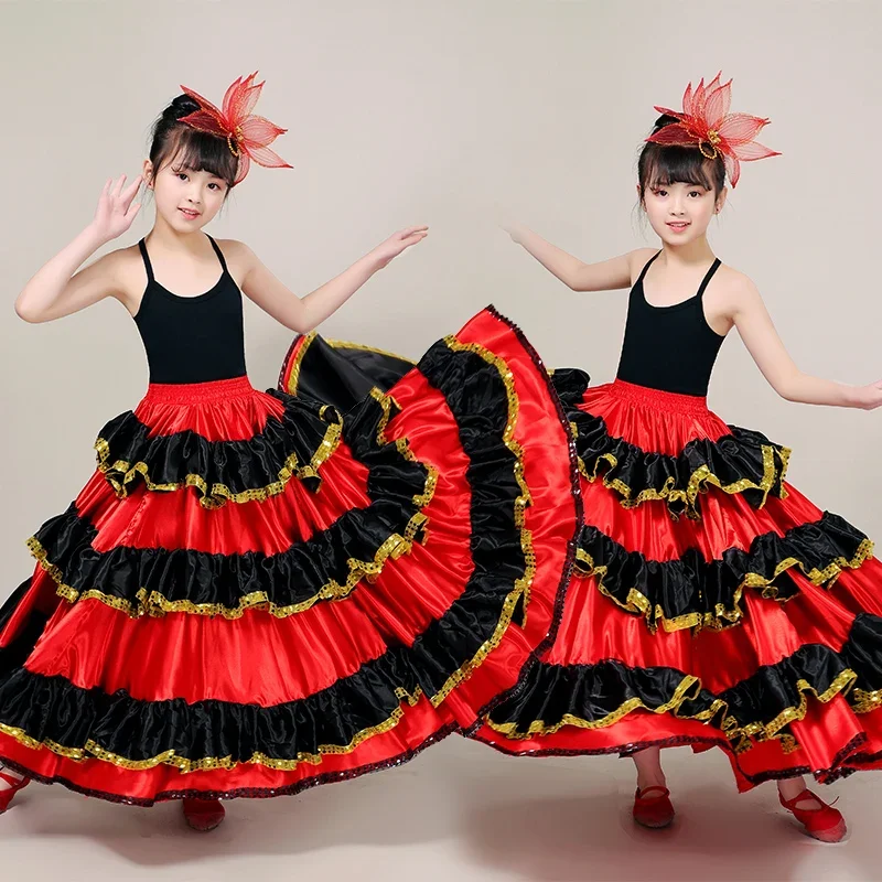 Spanish Bullfighting Dance Skirt Chorus Big Swing Skirts Girls Flamenco Stage Performance Clothing New Children'S Female