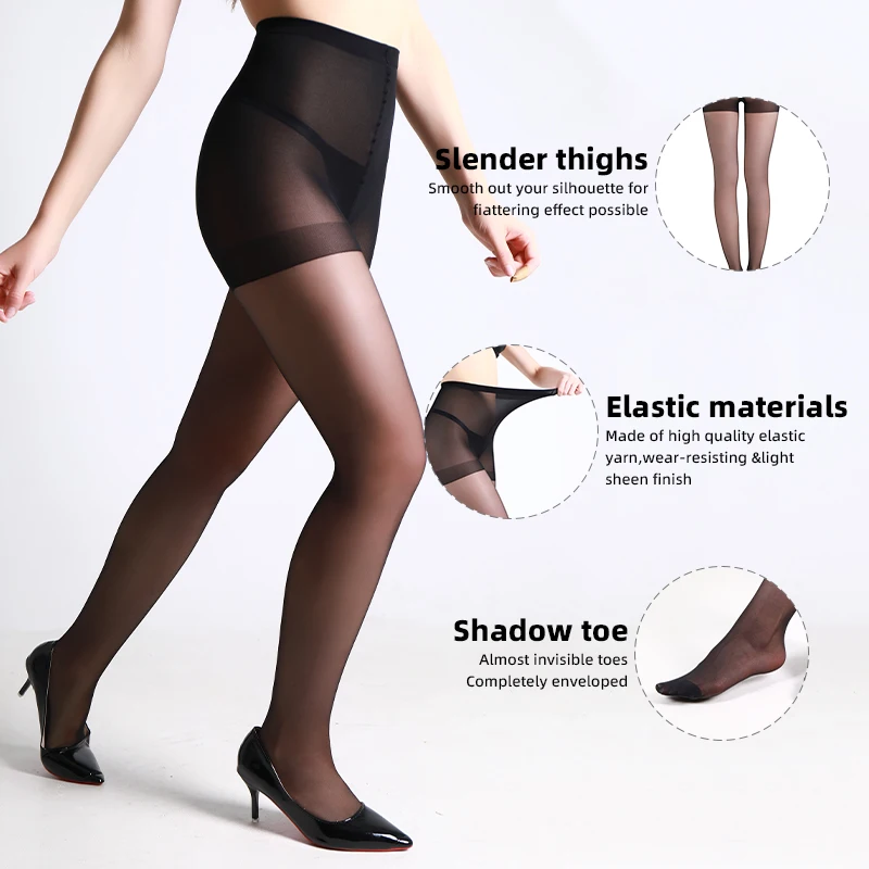 Kave 3 Pairs Women's Sexy Ultra Thin  20D Sheer Tights Control Top Pantyhose with Reinforced Toes Solid Color High Waist Tights